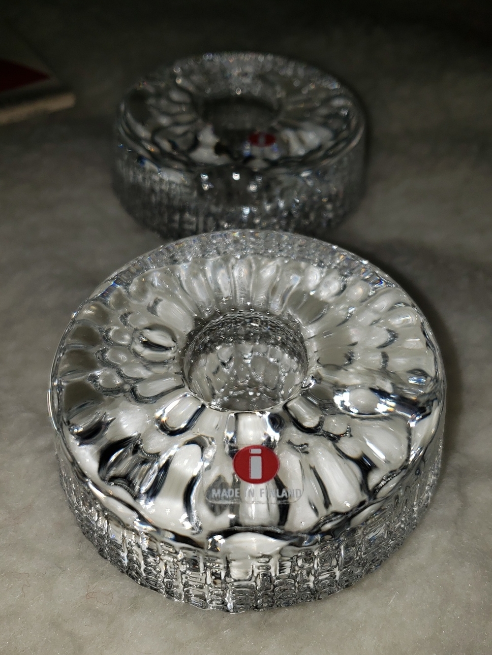 Iittala Clear Textured Glass Donut Candle Holders
